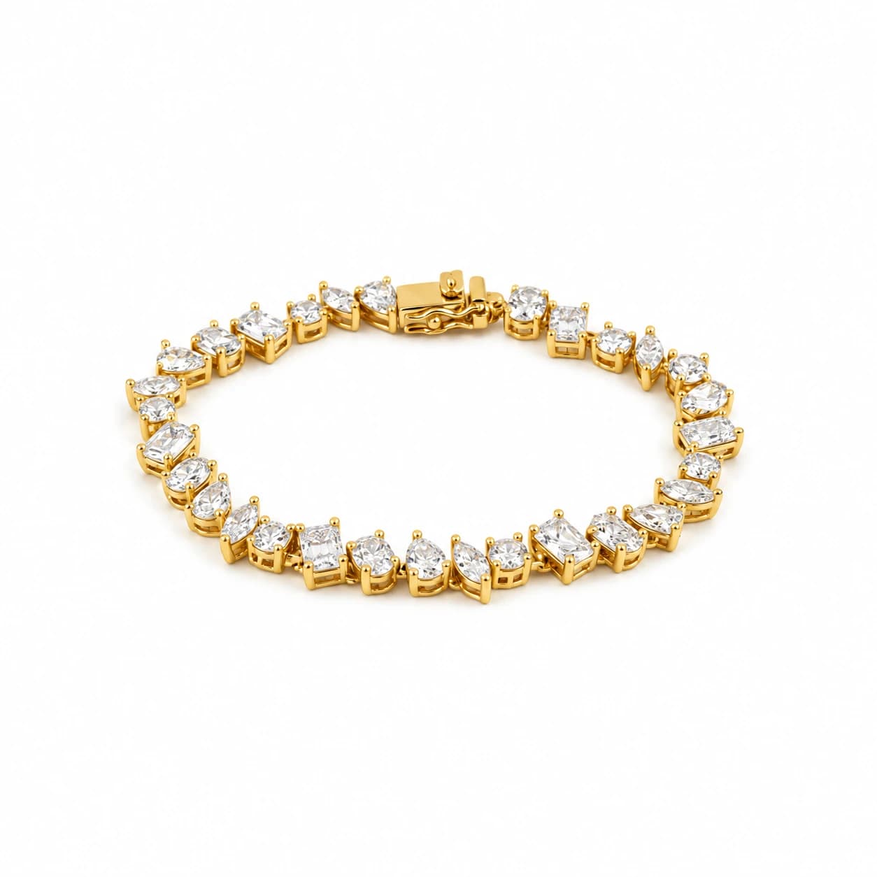 MIXED SHAPES TENNIS BRACELET — זהב