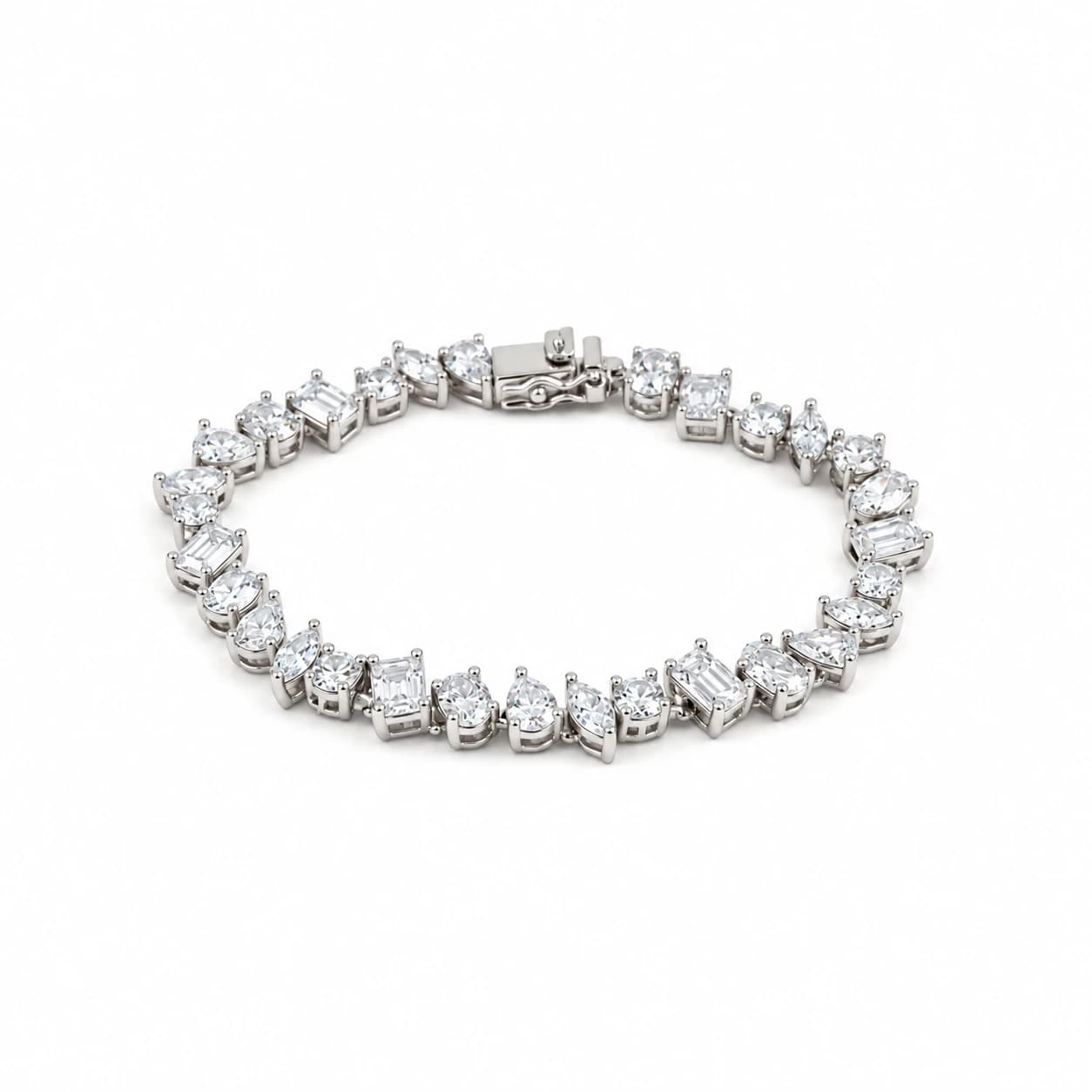 MIXED SHAPES TENNIS BRACELET — כסף
