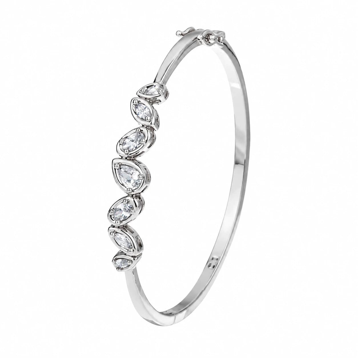 TEARDROP CRYSTAL BANGLE — כסף
