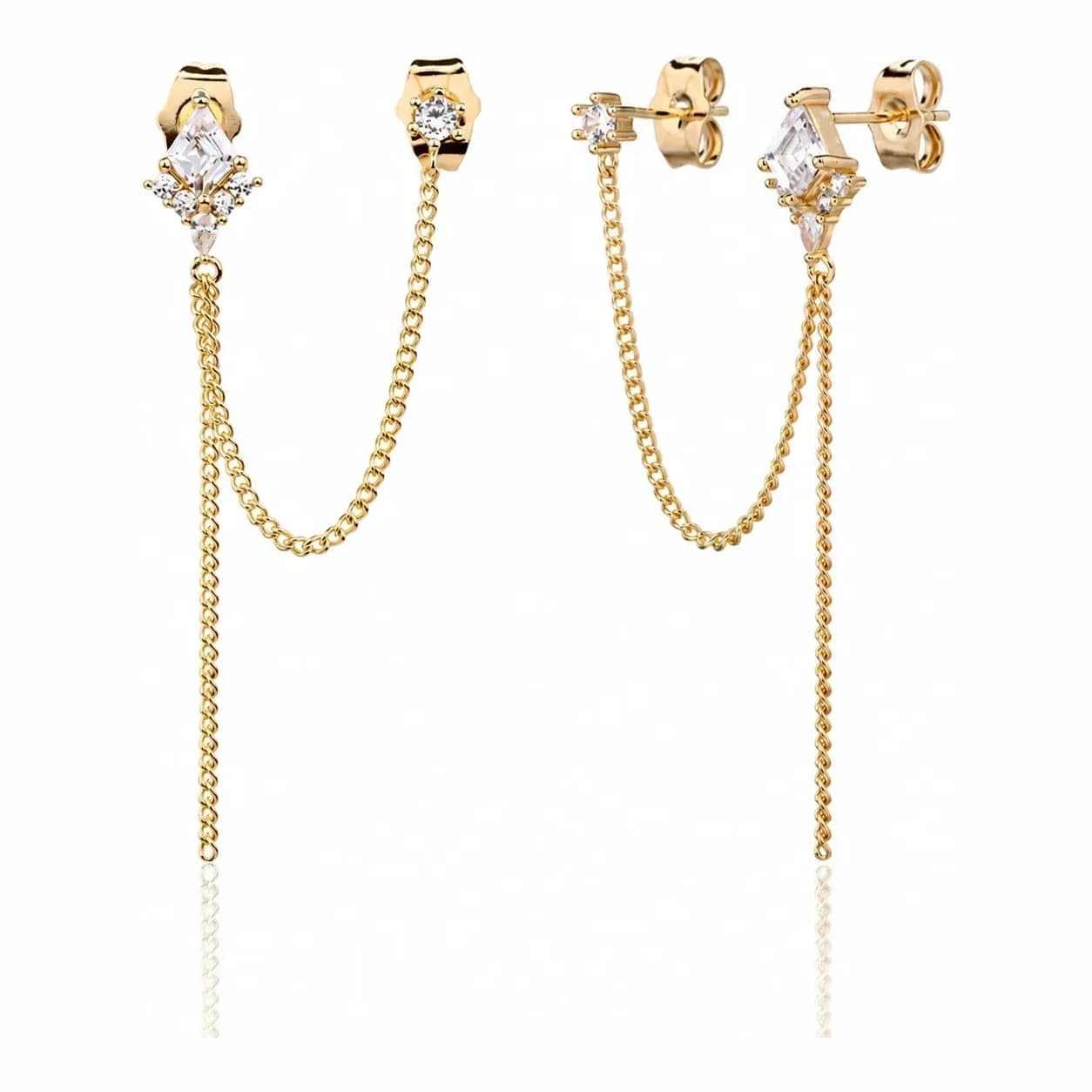 CELESTE DUO CHAIN EARRINGS — זהב