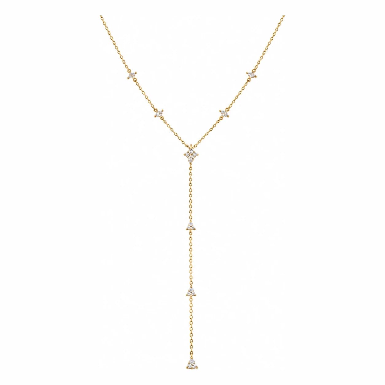 CRYSTAL CASCADE LARIAT NECKLACE — זהב