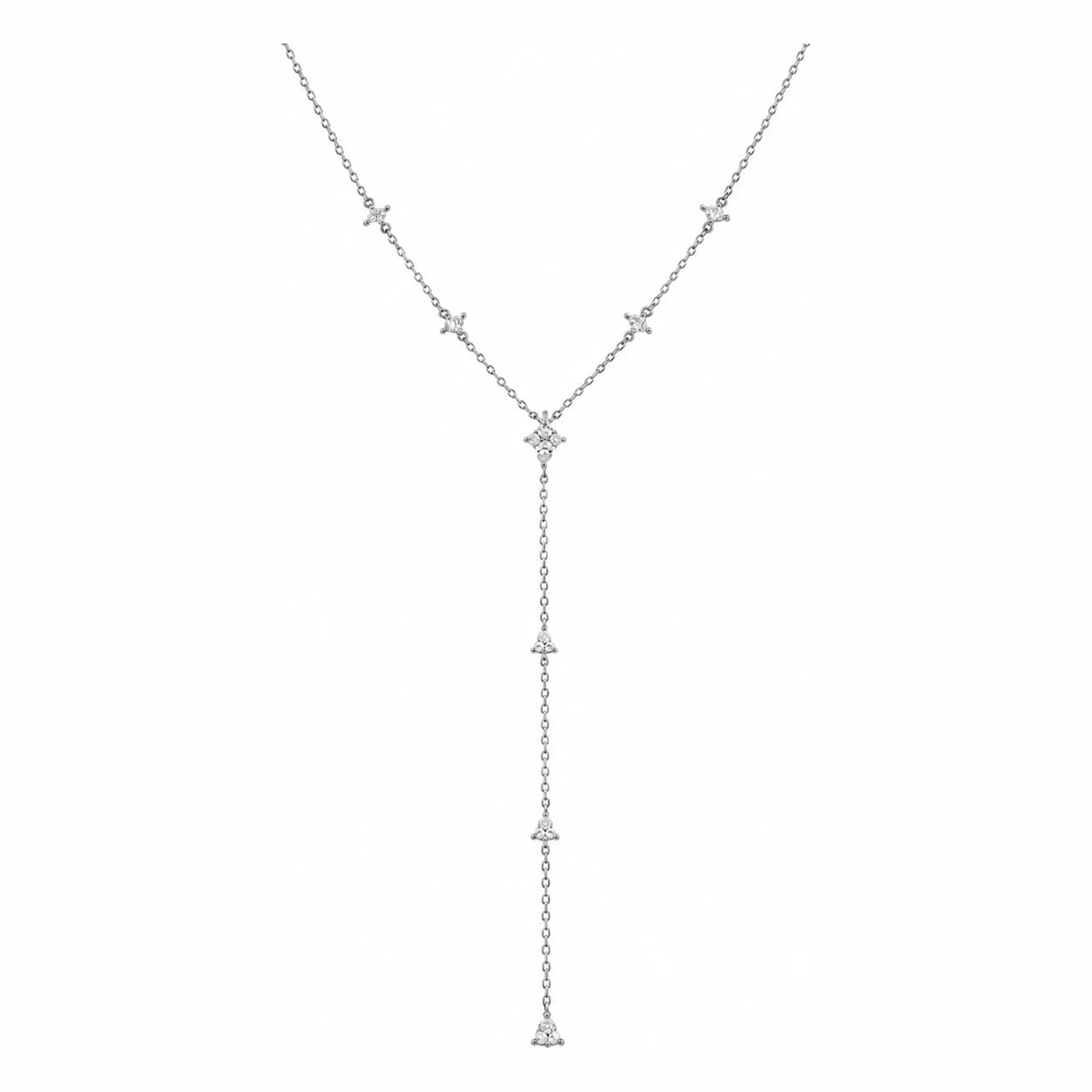 CRYSTAL CASCADE LARIAT NECKLACE — כסף