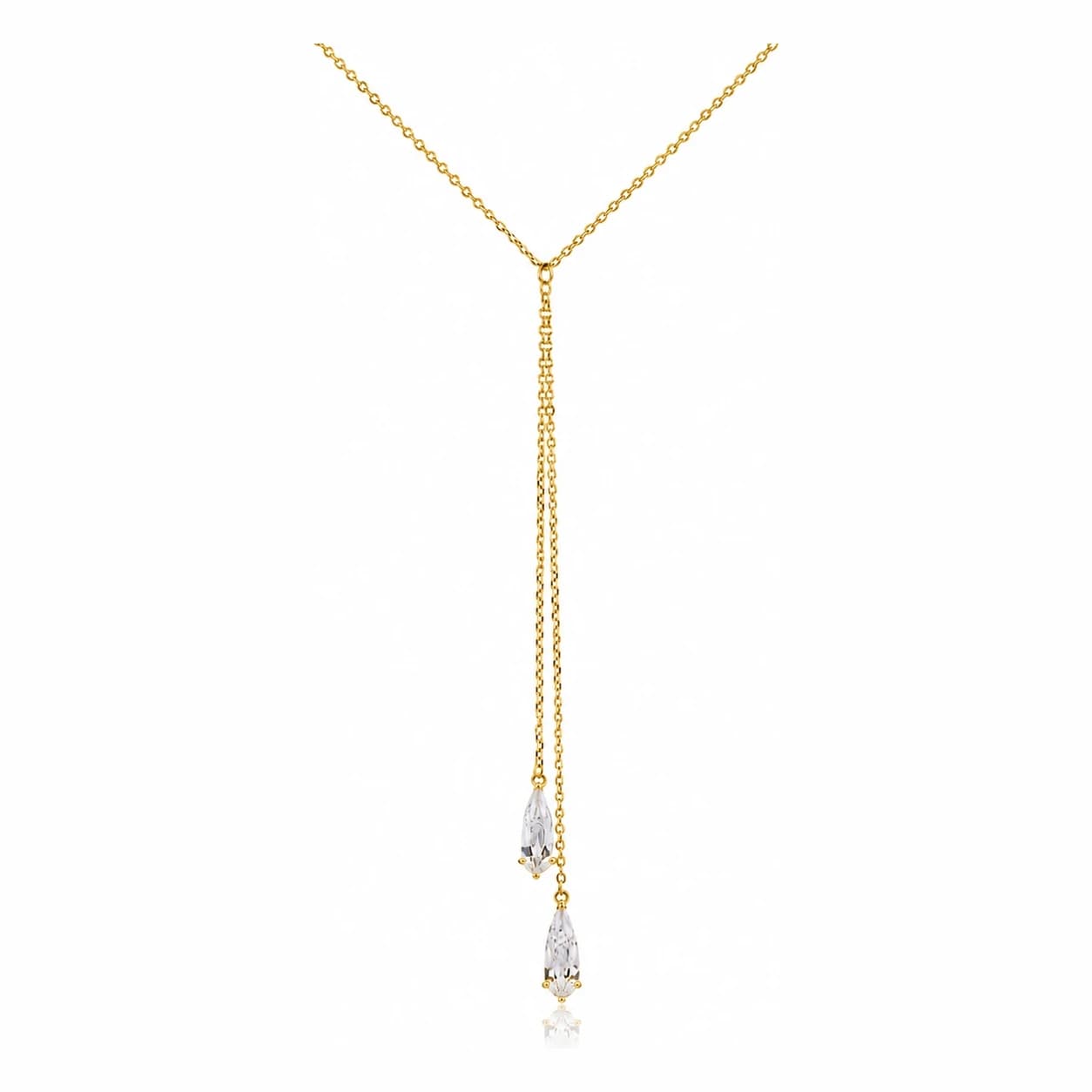 CRYSTAL DROP LARIAT NECKLACE — זהב