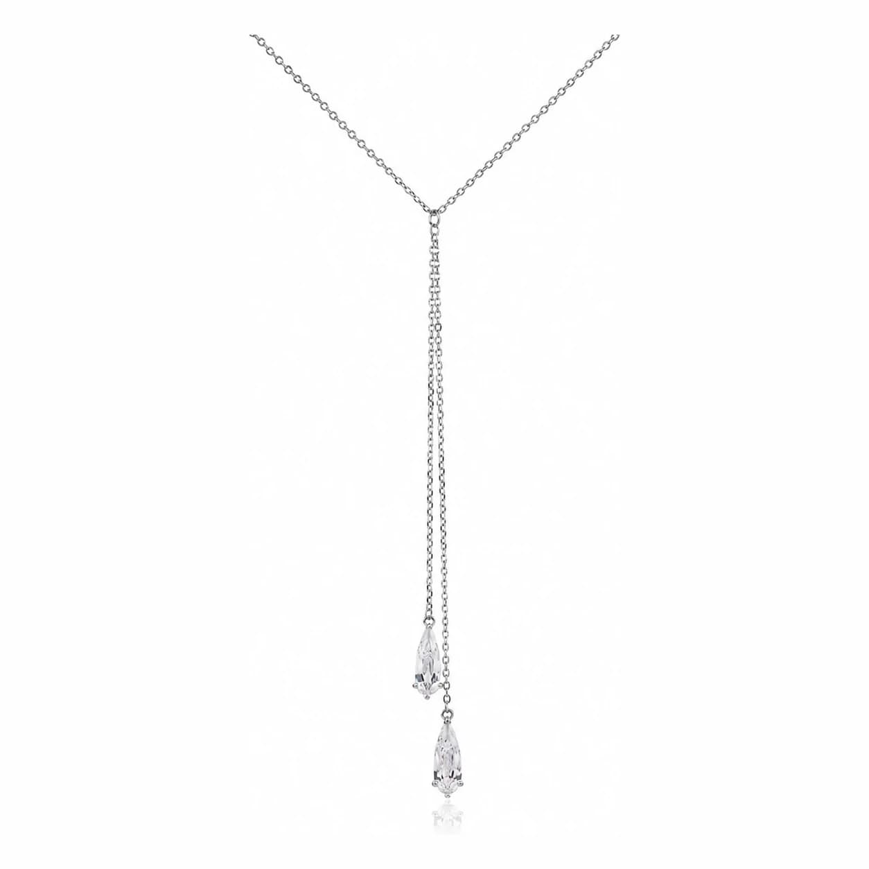 CRYSTAL DROP LARIAT NECKLACE — כסף