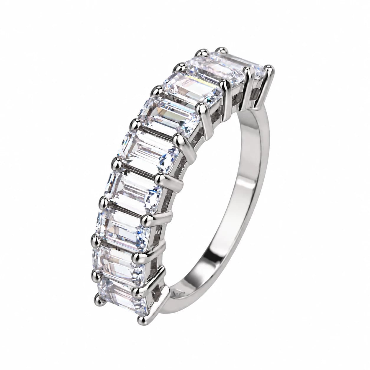 EMERALD CUT ETERNITY RING — כסף