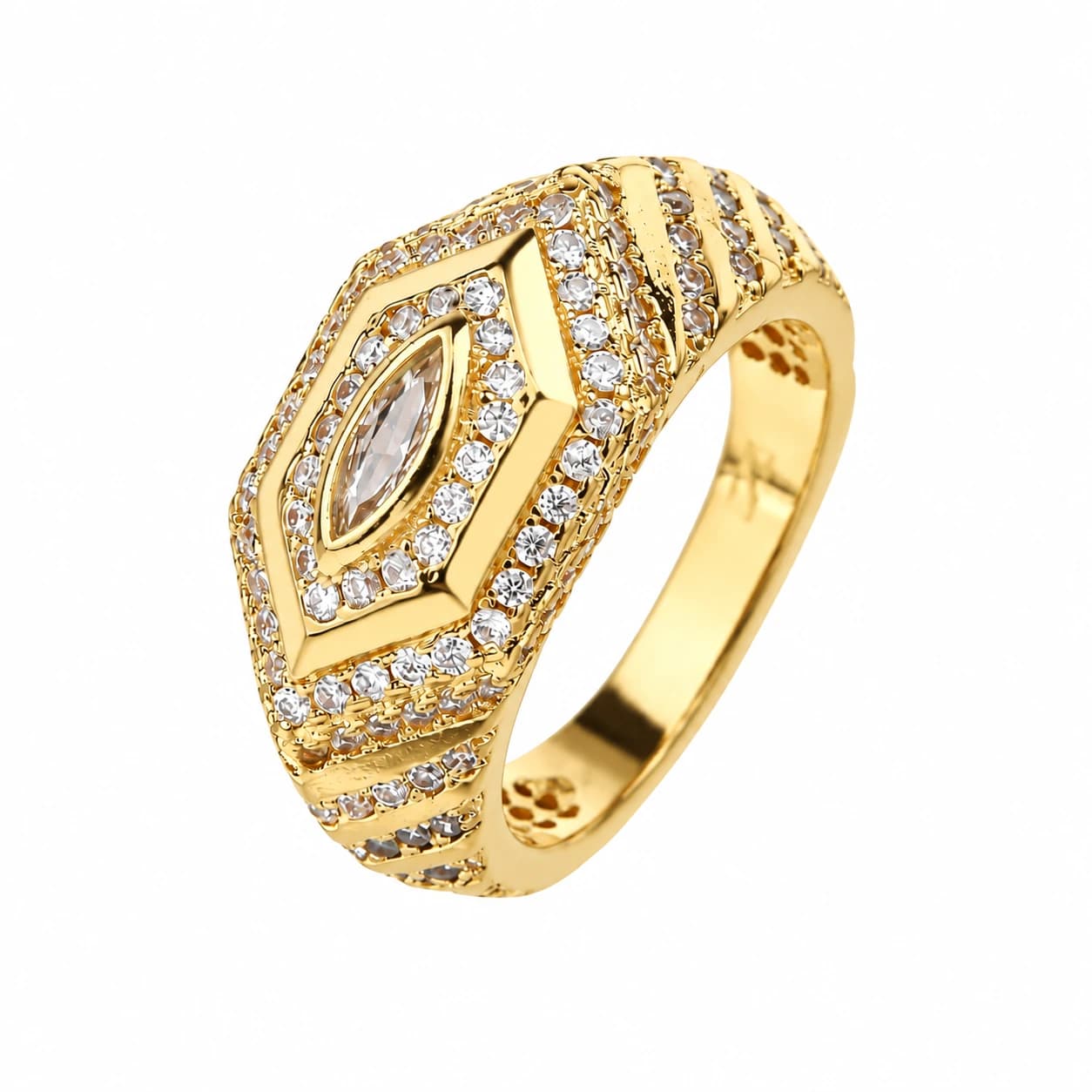 MARQUISE HALO PAVÉ RING — זהב