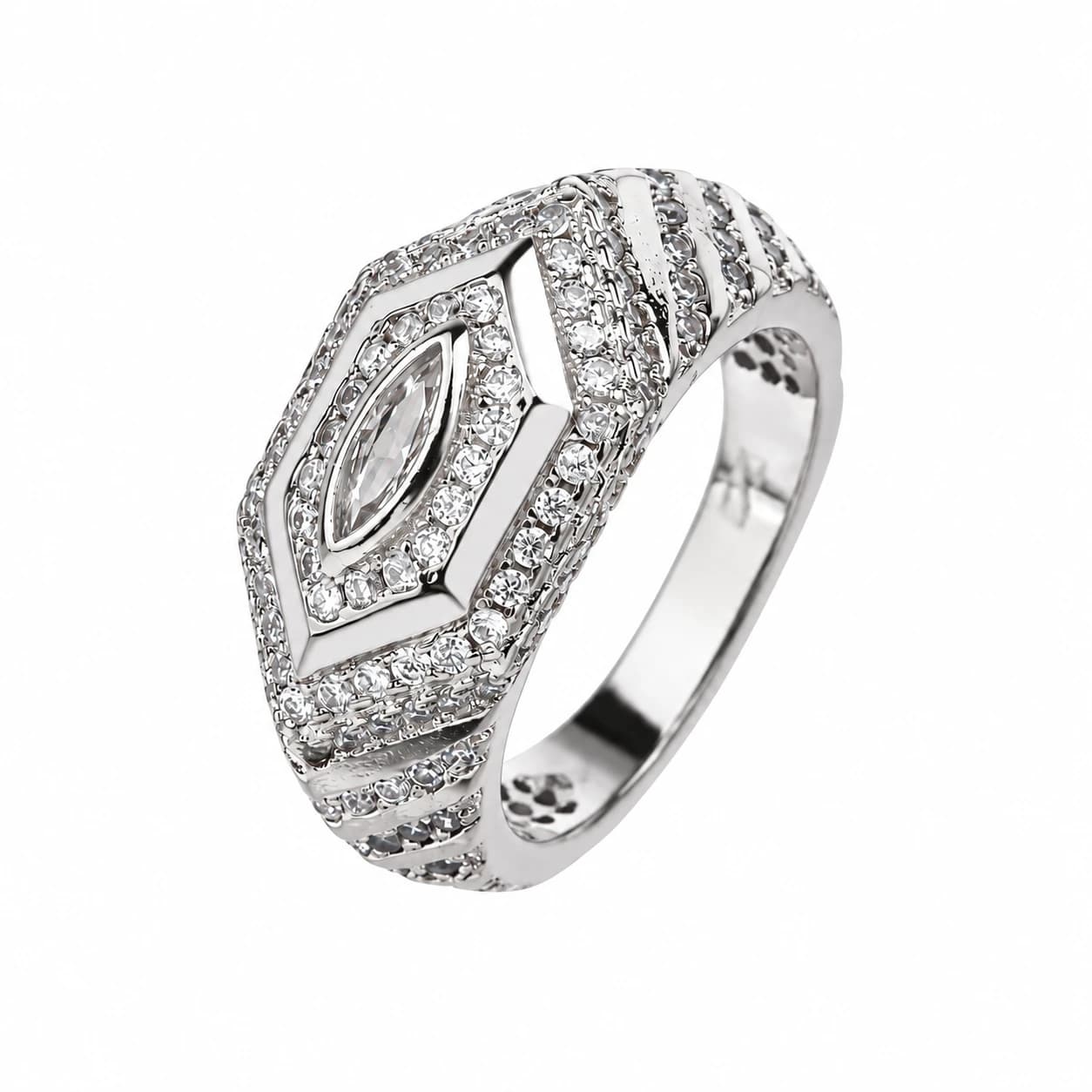MARQUISE HALO PAVÉ RING — כסף