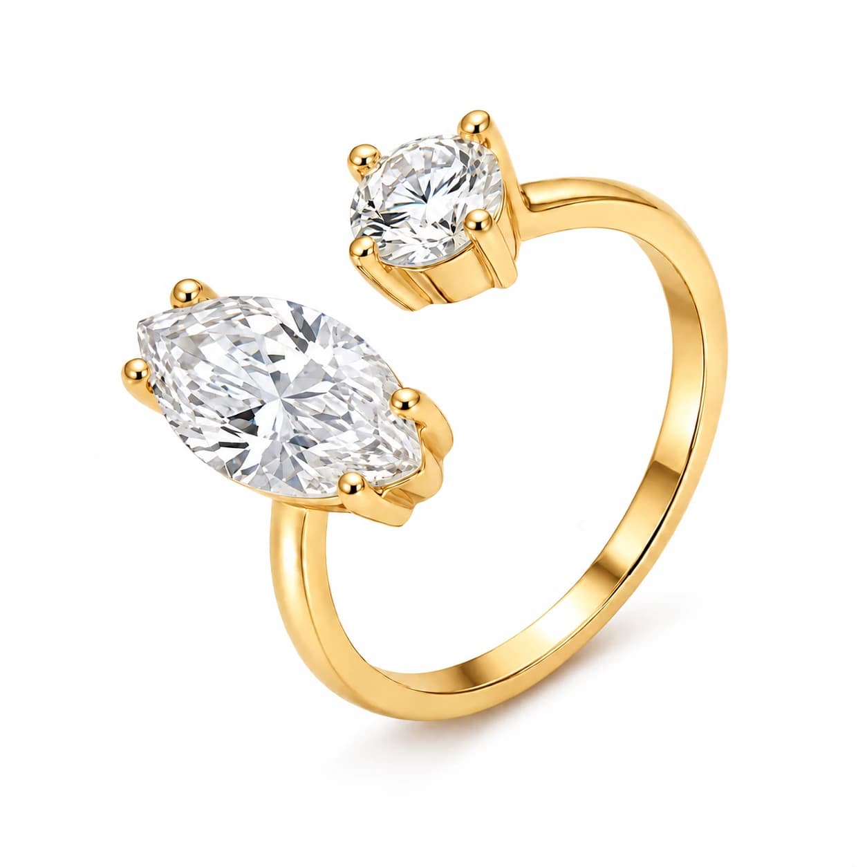 DUAL STONE OPEN RING — זהב