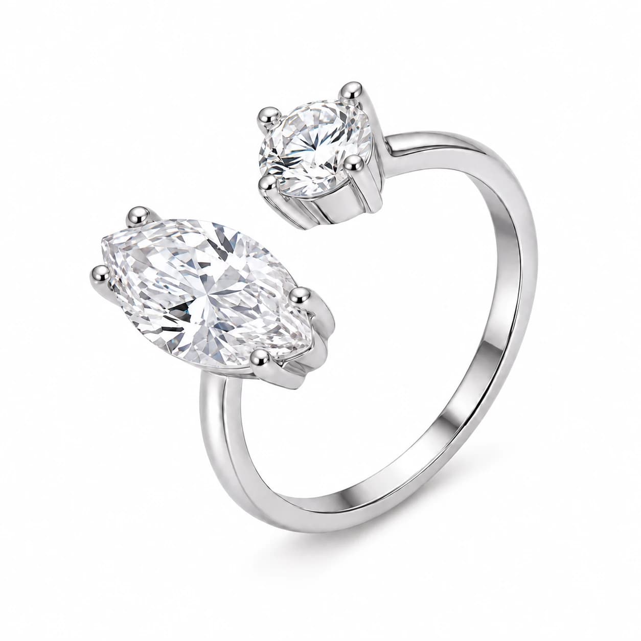 DUAL STONE OPEN RING — כסף