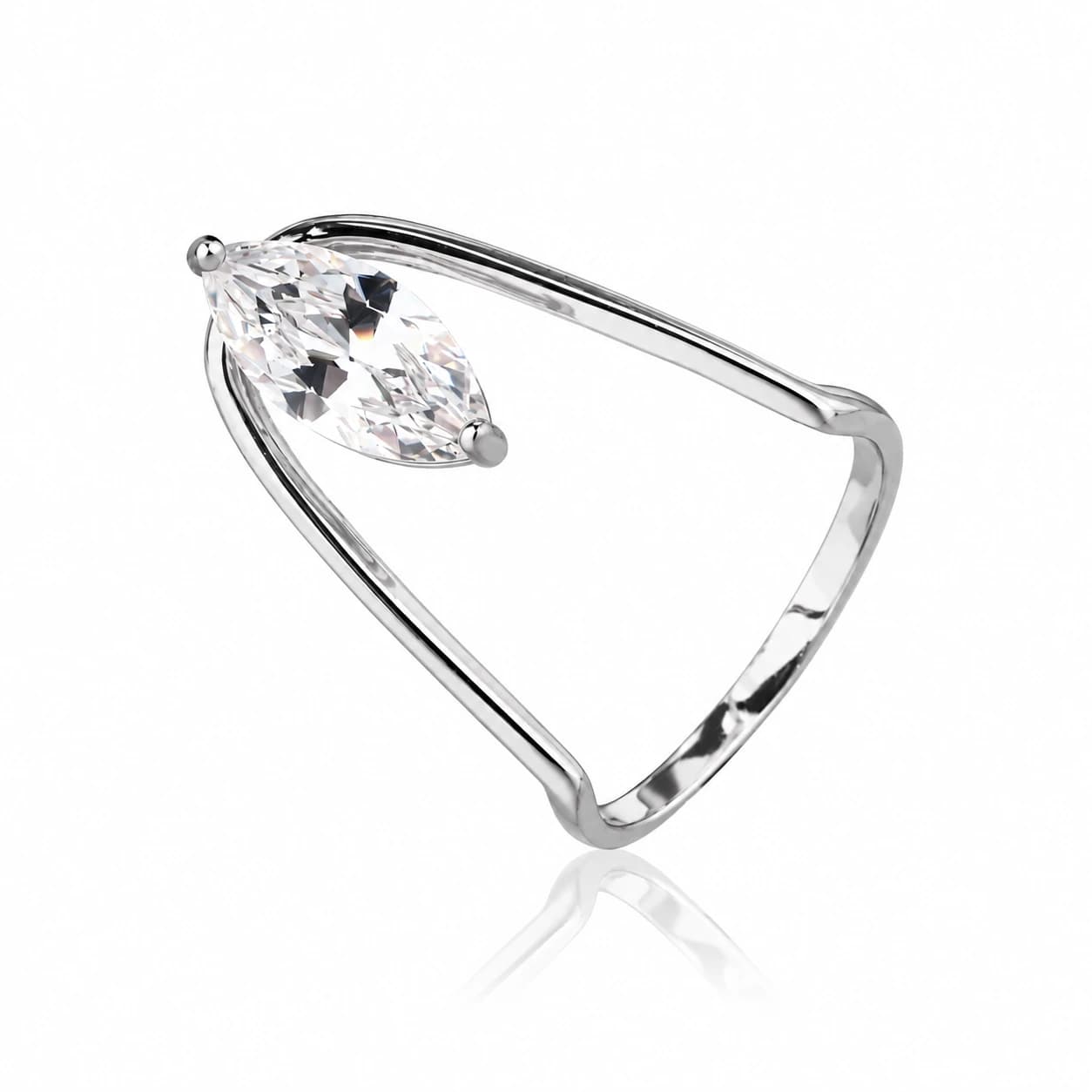 MARQUISE SOLITAIRE V RING — כסף