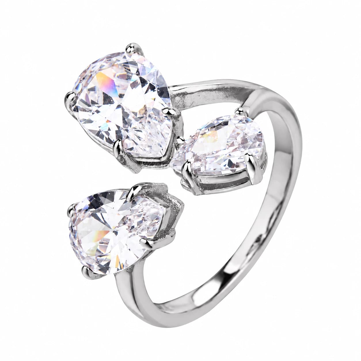 TRIPLE STONE OPEN RING — כסף