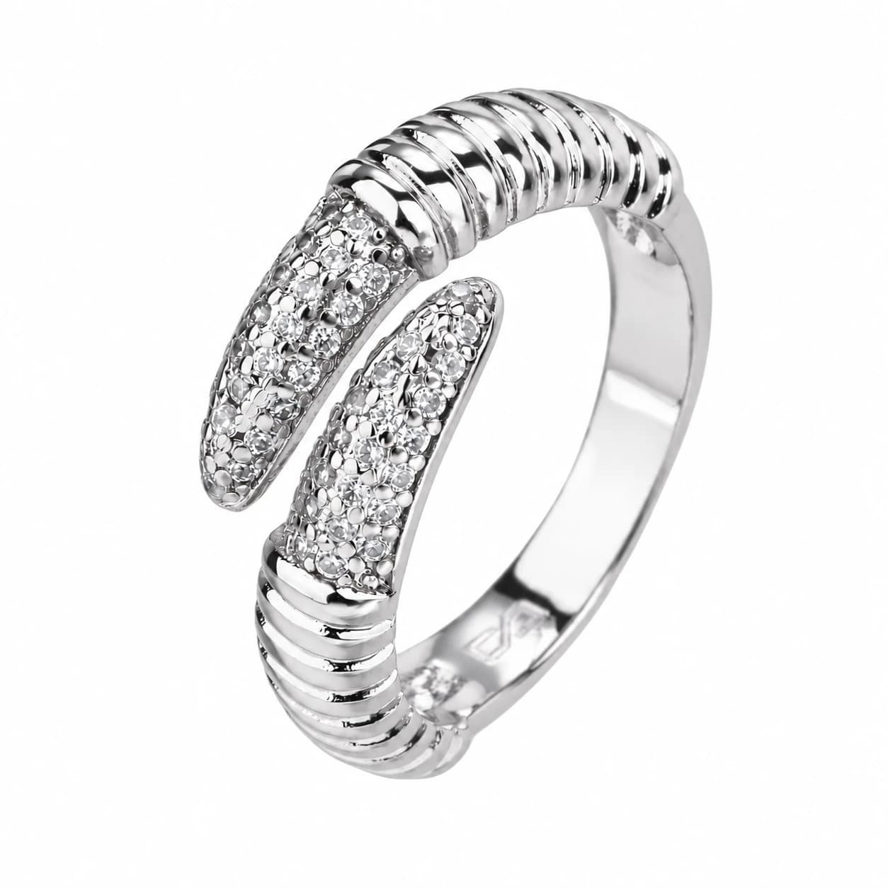 PAVÉ OPEN CUFF RING — כסף