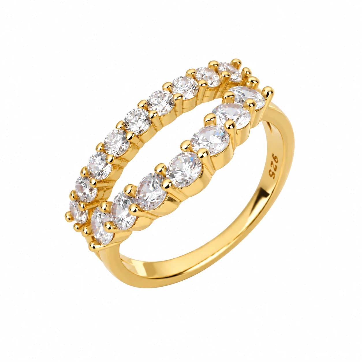 DOUBLE ROW ROUND STONE RING — זהב