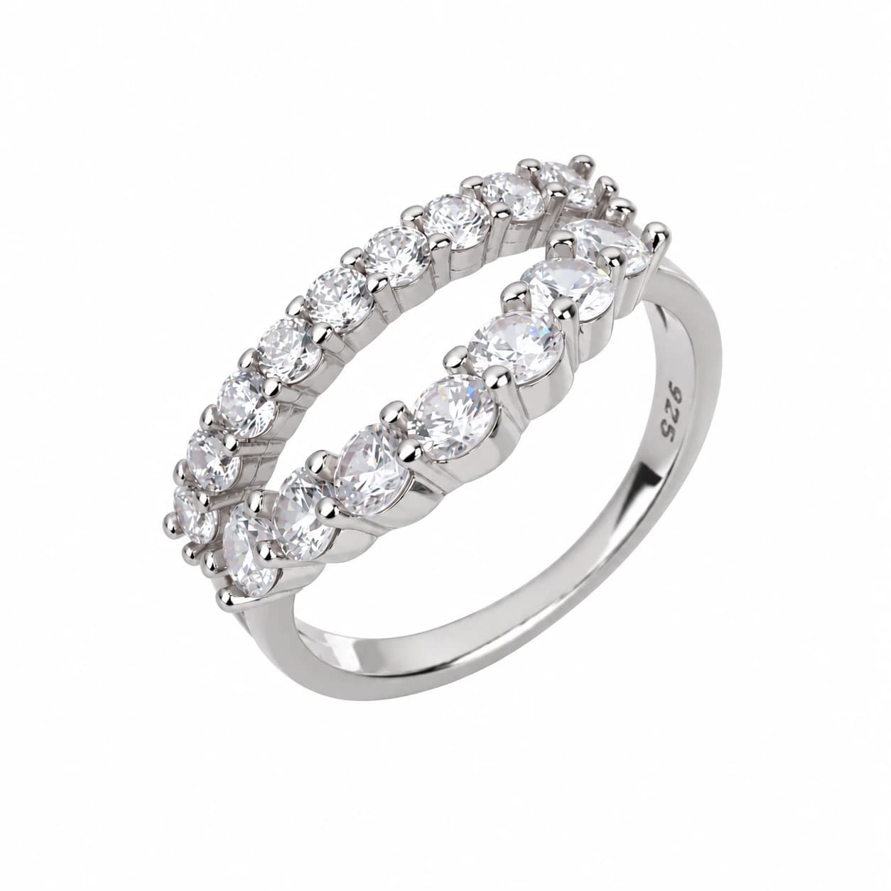 DOUBLE ROW ROUND STONE RING — כסף