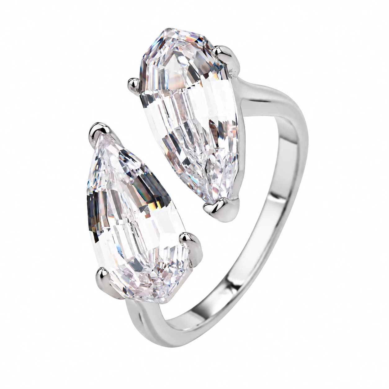 DUAL MARQUISE OPEN RING — כסף