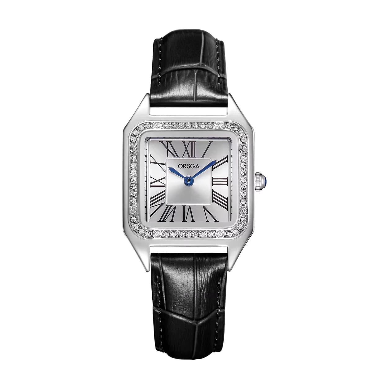 ORSGA ELEGANCE WATCH SILVER BEZEL — רצועה שחורה